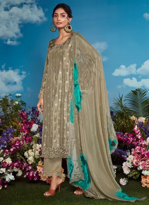 Sage Green Golden Embroidery Festive Salwar Kameez