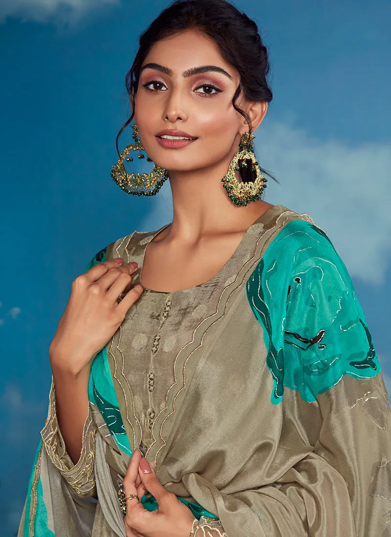 Sage Green Golden Embroidery Festive Salwar Kameez