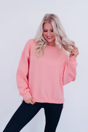 Sassy Step Hem Cropped Sweatshirt - Coral