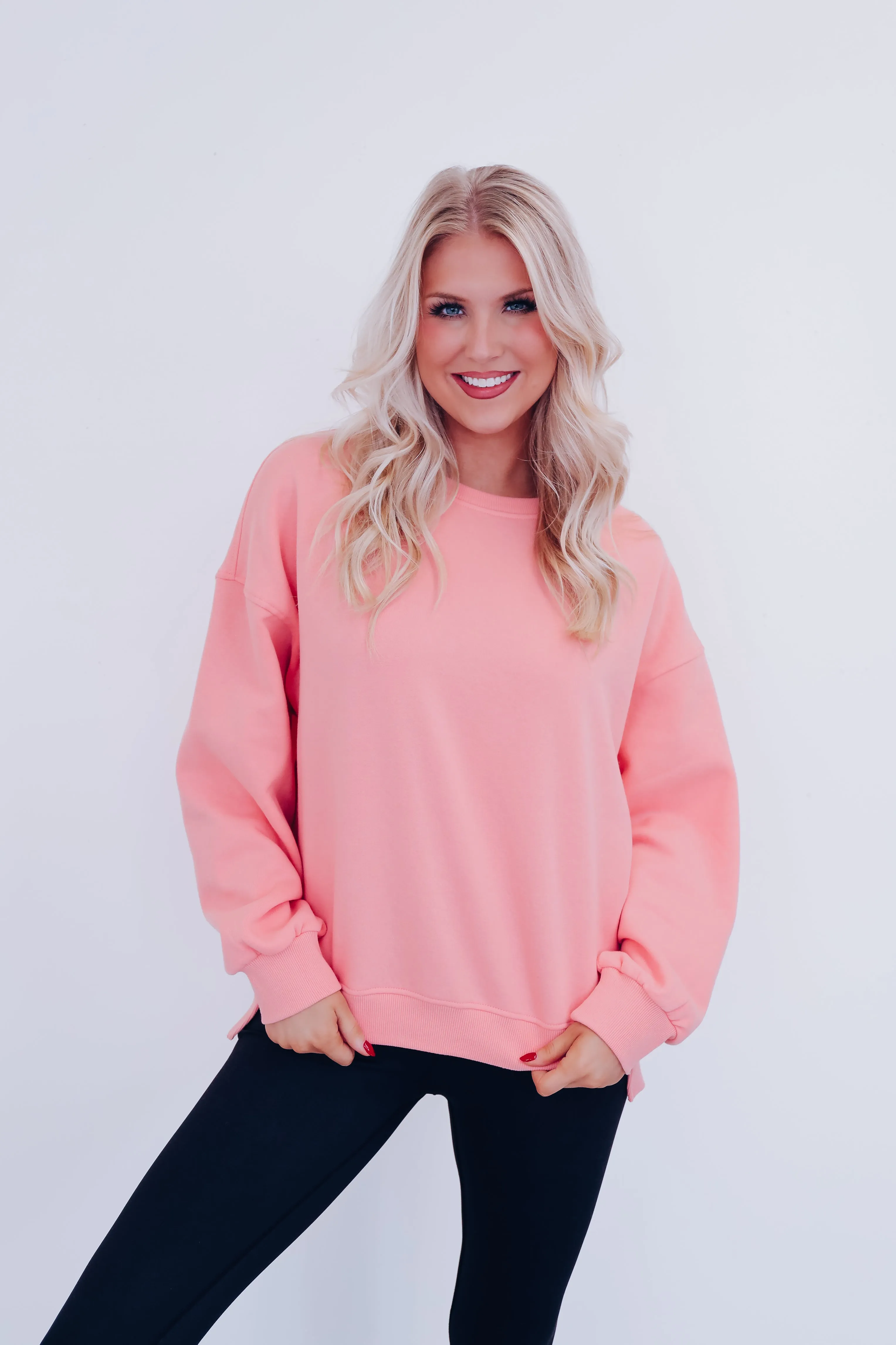 Sassy Step Hem Cropped Sweatshirt - Coral