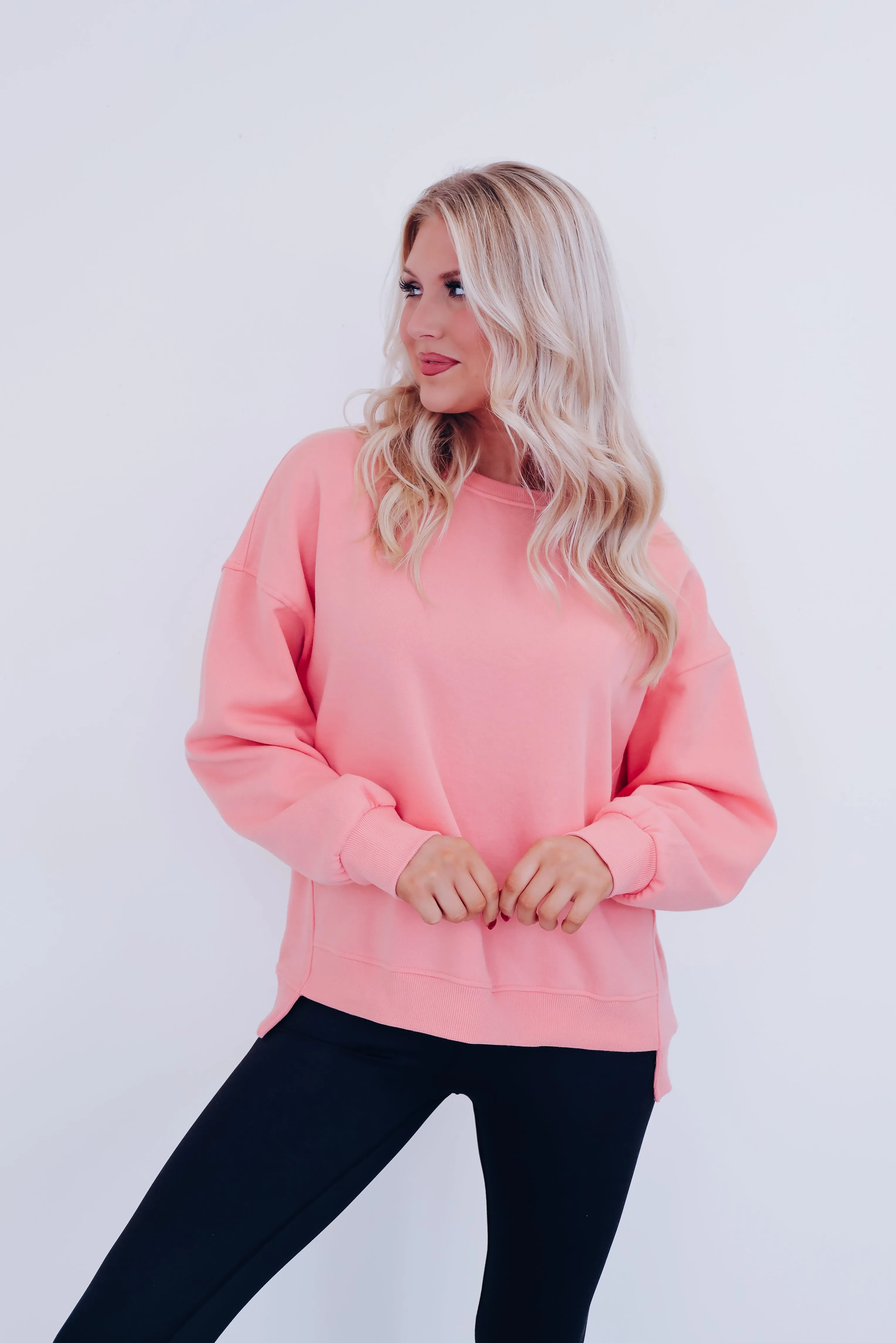 Sassy Step Hem Cropped Sweatshirt - Coral