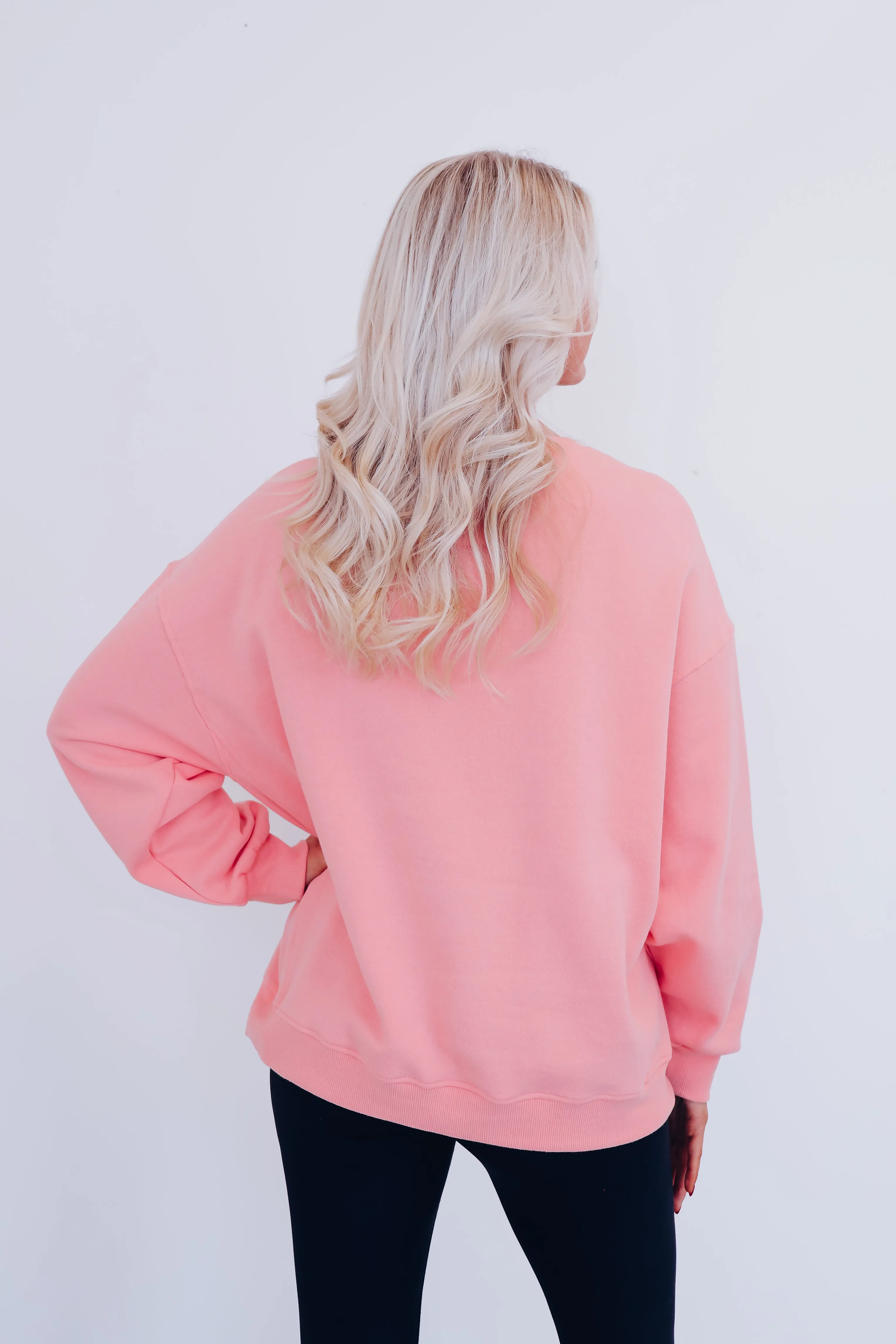 Sassy Step Hem Cropped Sweatshirt - Coral