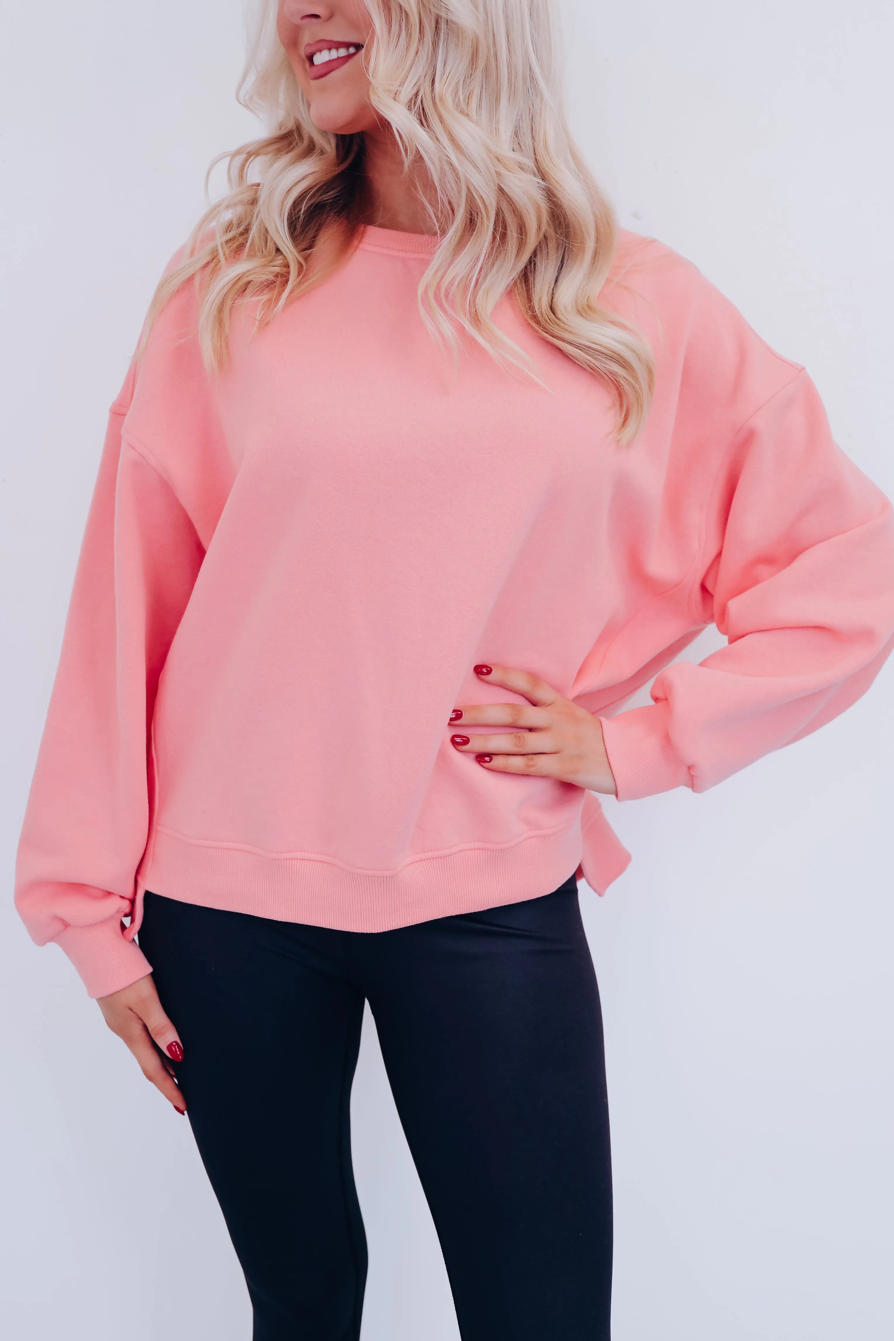 Sassy Step Hem Cropped Sweatshirt - Coral