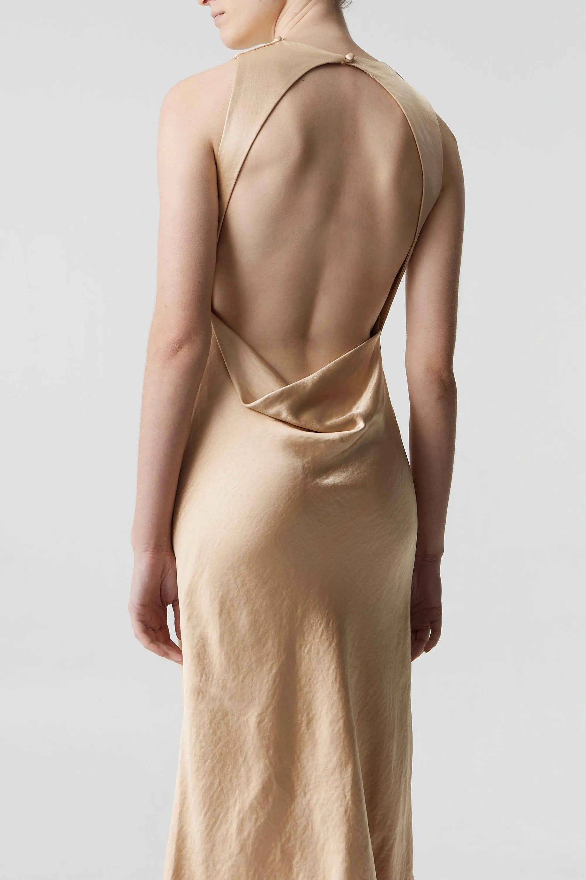 SATIN BIAS COWL BACK MAXI | SAND