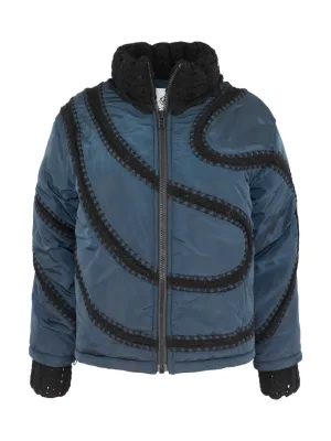 Sea Averie Windbreaker Crochet Puffer Jacket in Navy