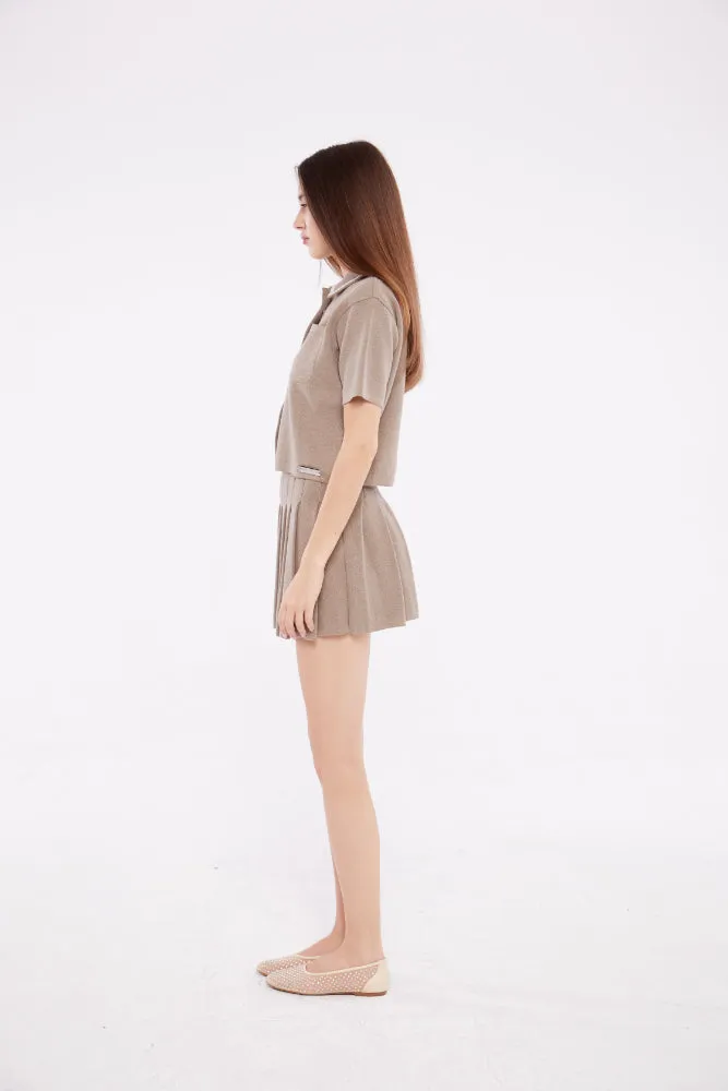 Short Sleeve Embellished Pocket Shirt in Taupe