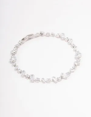 Silver Cubic Zirconia Rectangle & Square Stone Bracelet