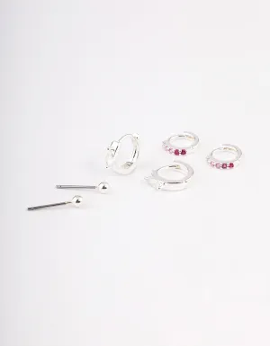 Silver Plated Cubic Zirconia Statement Huggie Earrings Pack