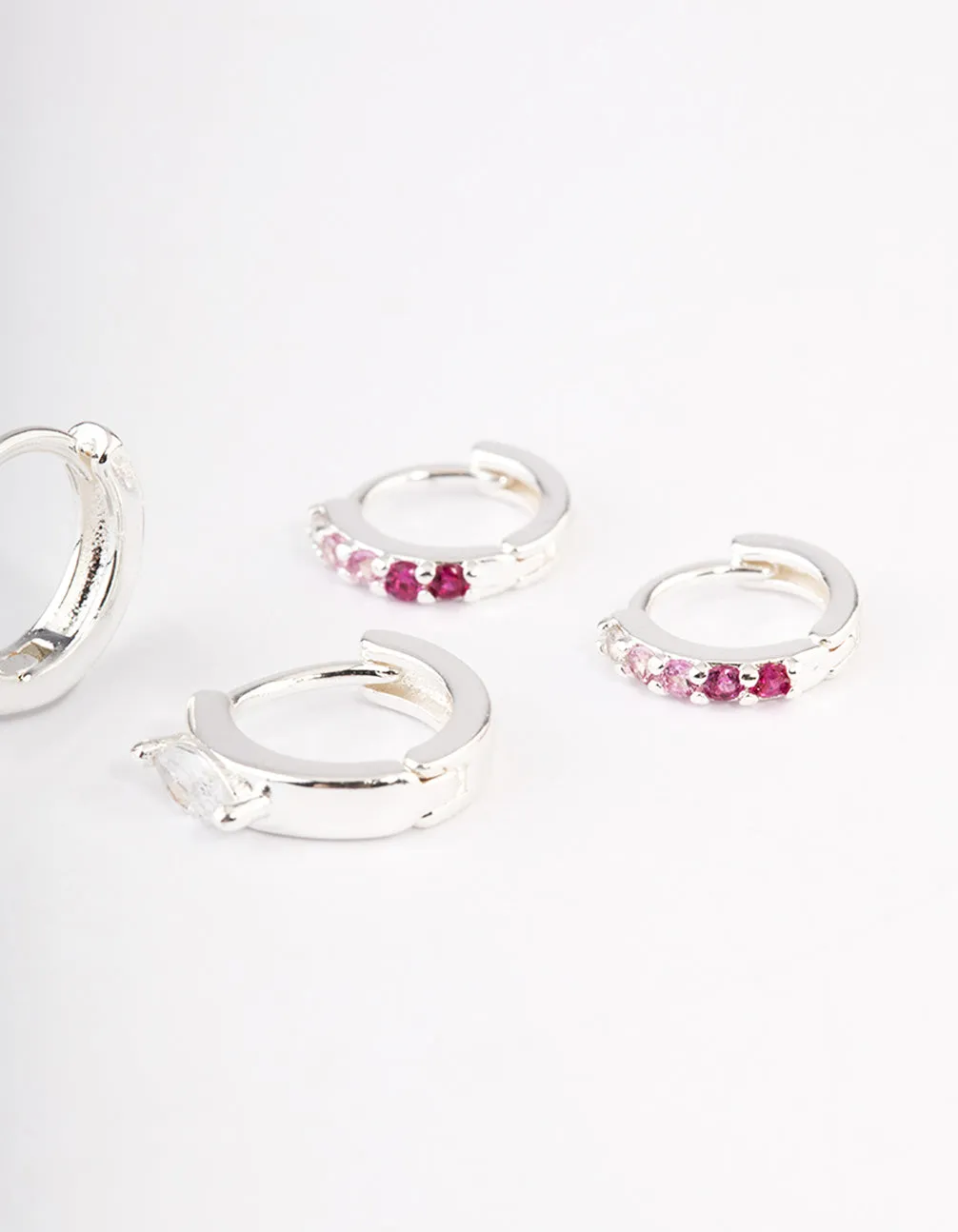 Silver Plated Cubic Zirconia Statement Huggie Earrings Pack