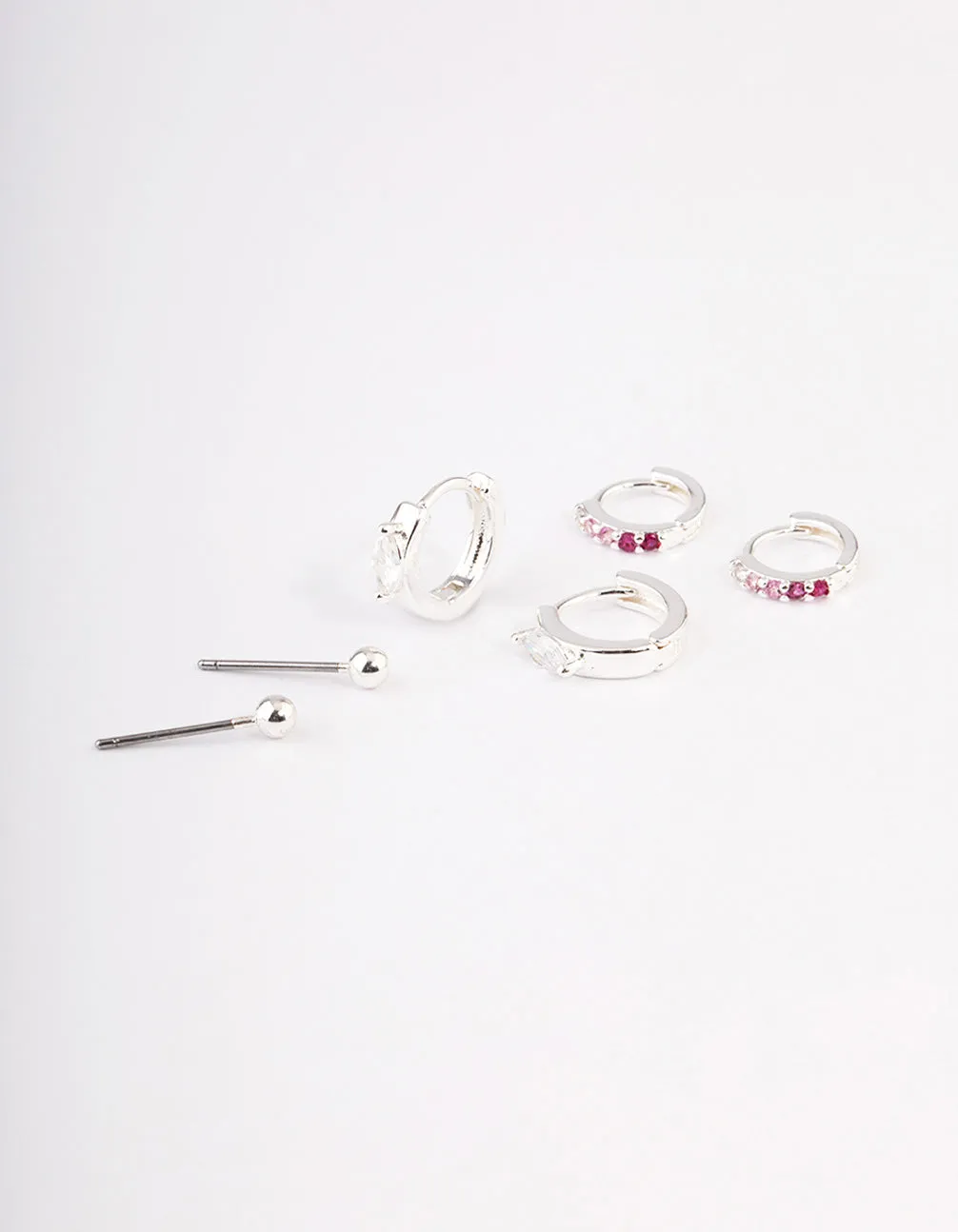 Silver Plated Cubic Zirconia Statement Huggie Earrings Pack
