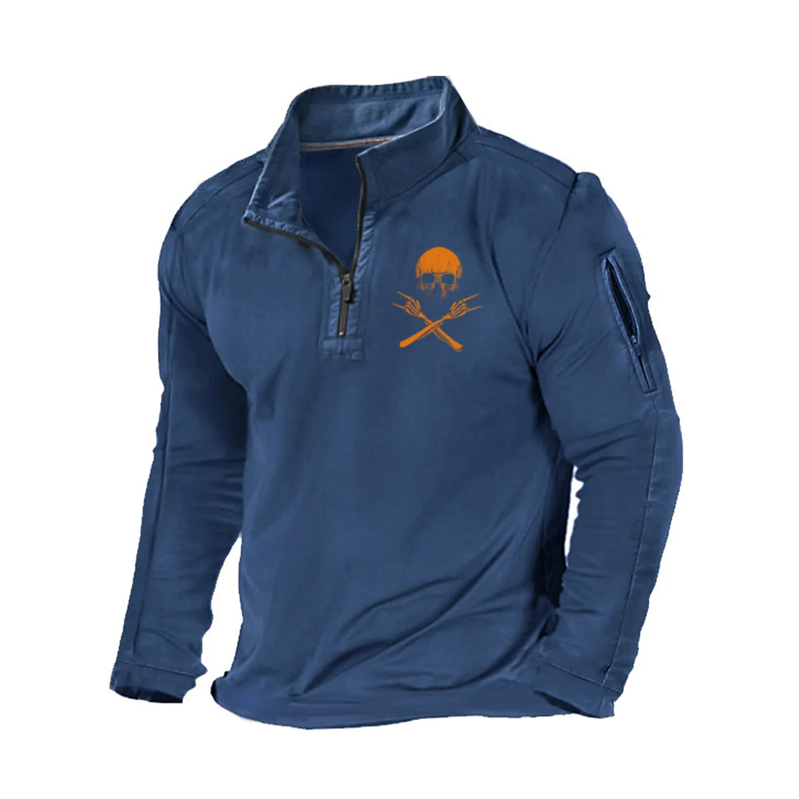 SKULL ZIPPER GRAPHIC POCKET SWEATSHIRT