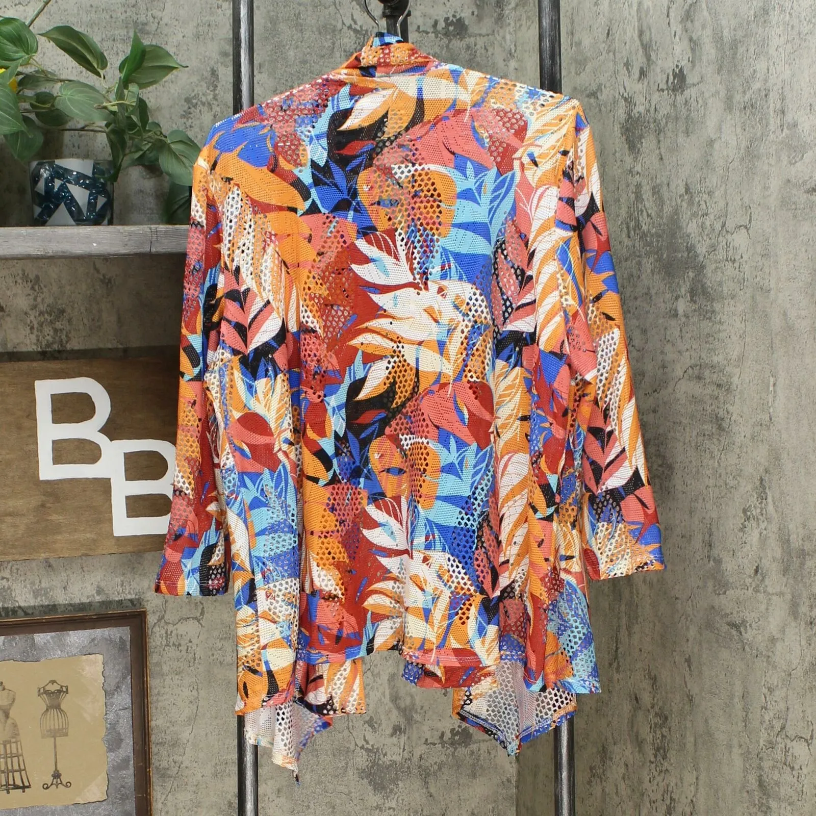 Slinky Brand Women's Plus Size Printed Peplum Front Crochet Jacket