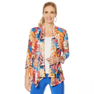Slinky Brand Women's Plus Size Printed Peplum Front Crochet Jacket