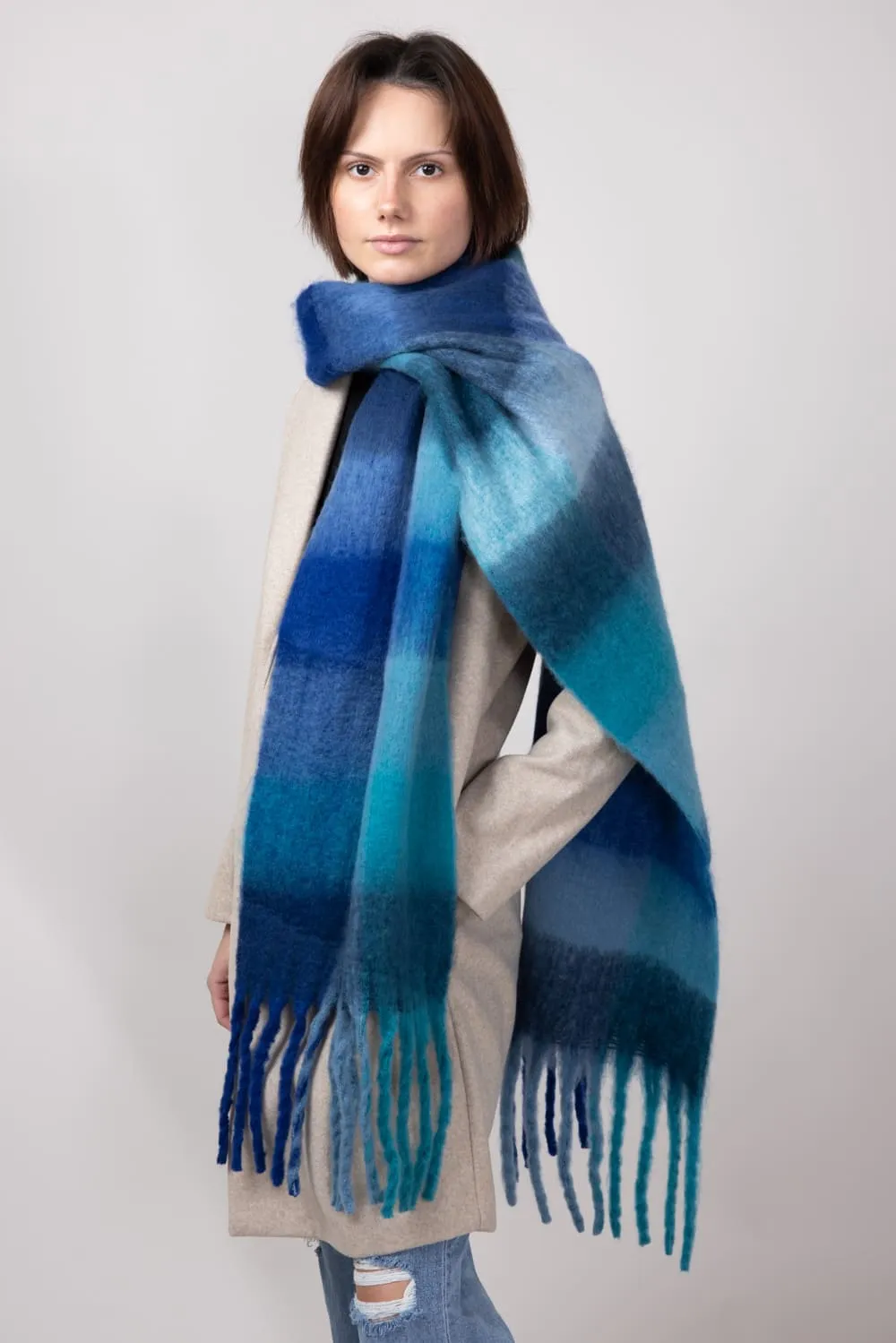 Soft & Cozy Plaid Scarf for Women in Blue | WCL420083BLUE