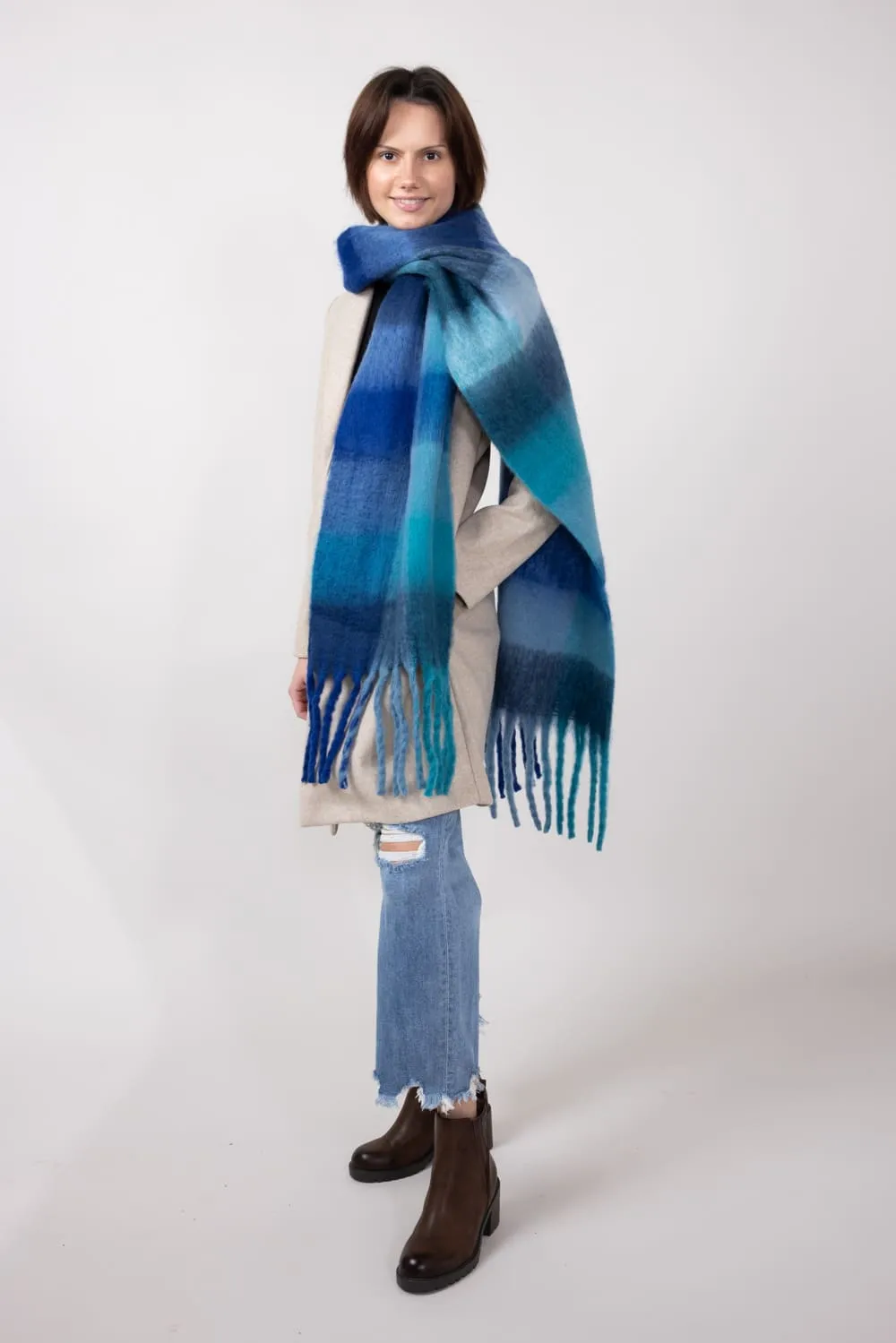 Soft & Cozy Plaid Scarf for Women in Blue | WCL420083BLUE