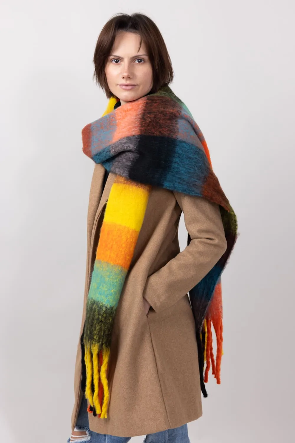Soft & Cozy Plaid Scarf for Women in Orange | WCL120077-ORA