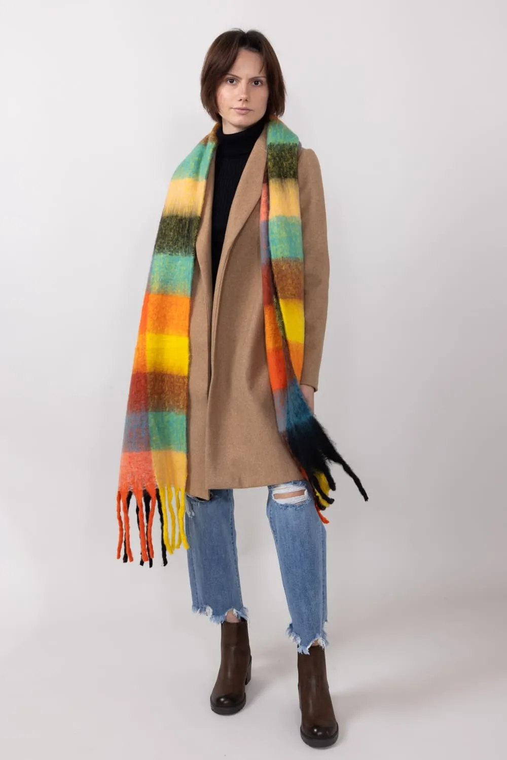 Soft & Cozy Plaid Scarf for Women in Orange | WCL120077-ORA