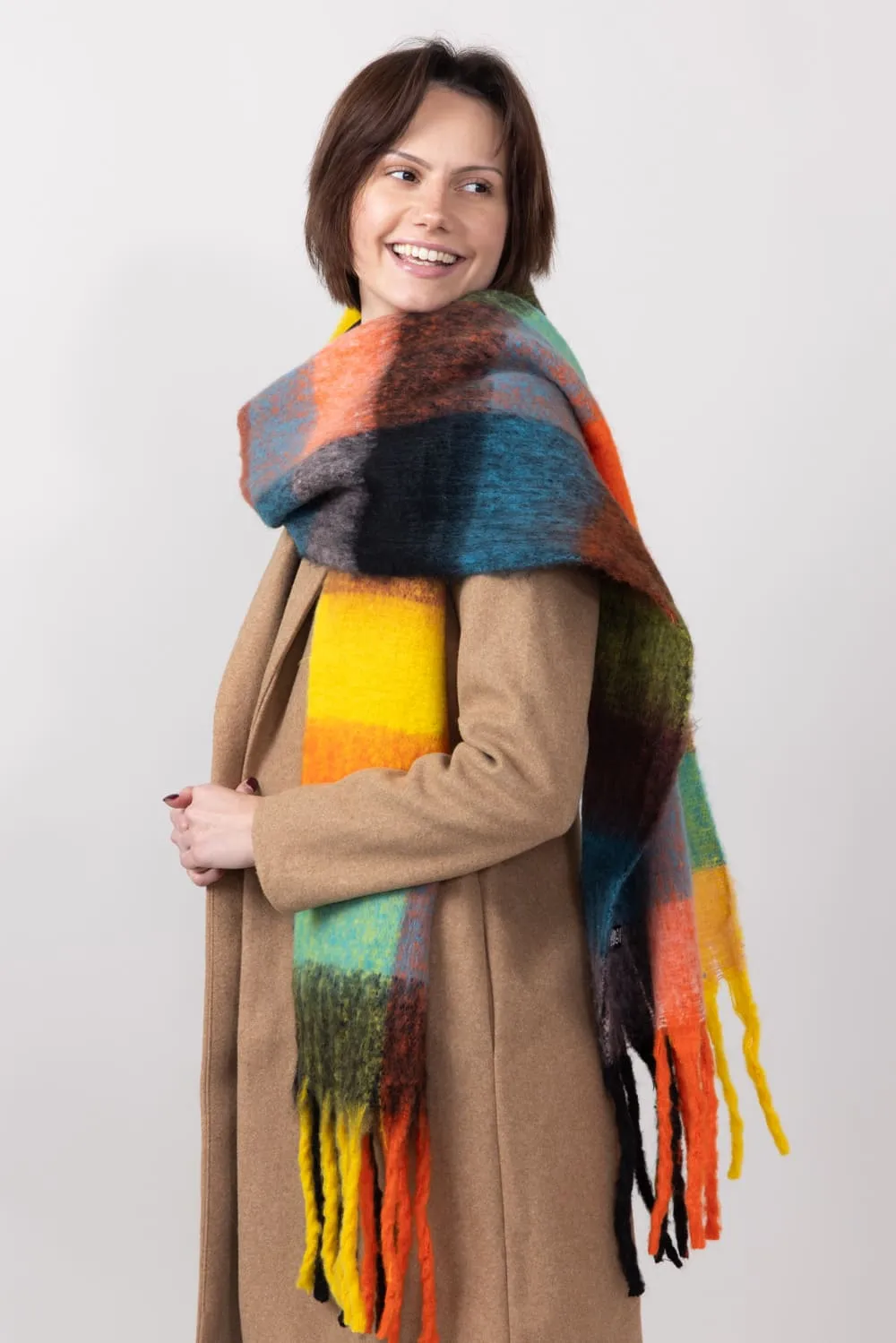 Soft & Cozy Plaid Scarf for Women in Orange | WCL120077-ORA