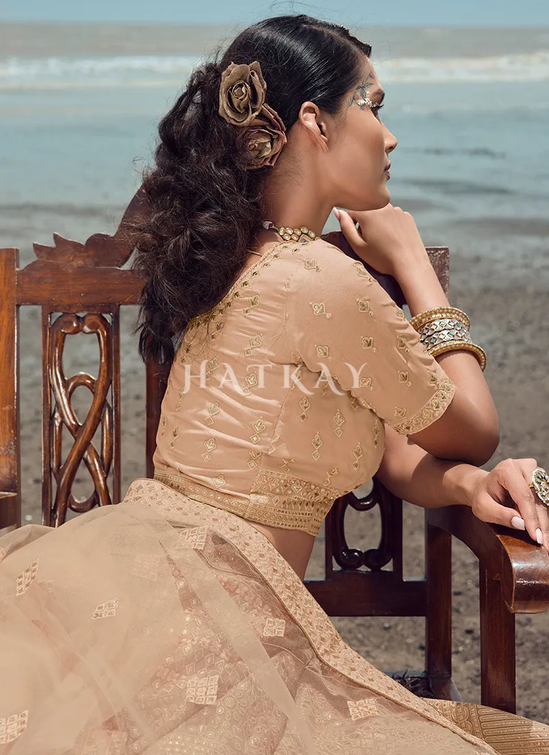 Soft Peach Zarkan Embroidered Designer Lehenga Choli
