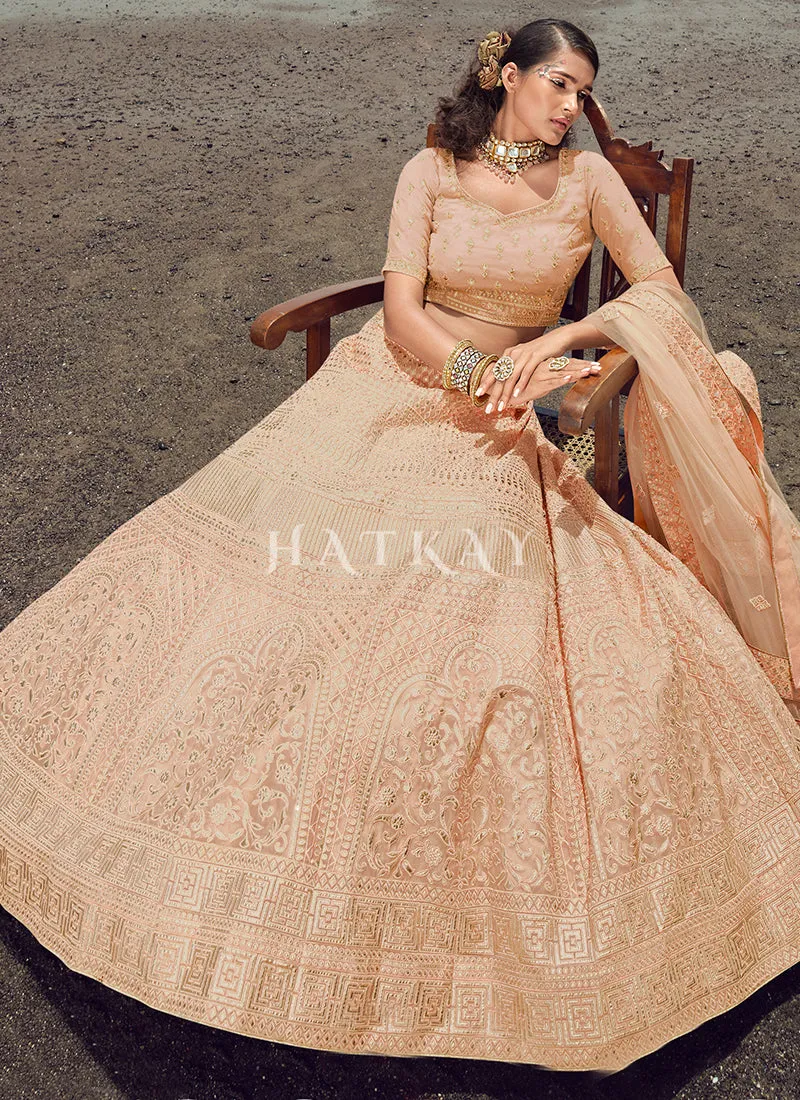 Soft Peach Zarkan Embroidered Designer Lehenga Choli