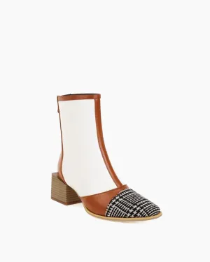 Square Head Color Matching Mid Heel Ankle Boots