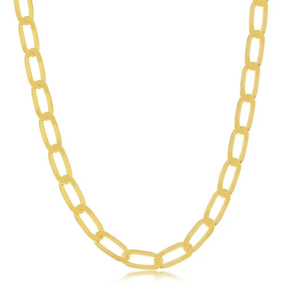 Sterling Silver 6MM Flat Paperclip Chain - Gold Plated 16"