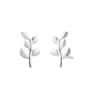 Sterling Silver Trendy Leaf Stud Earrings