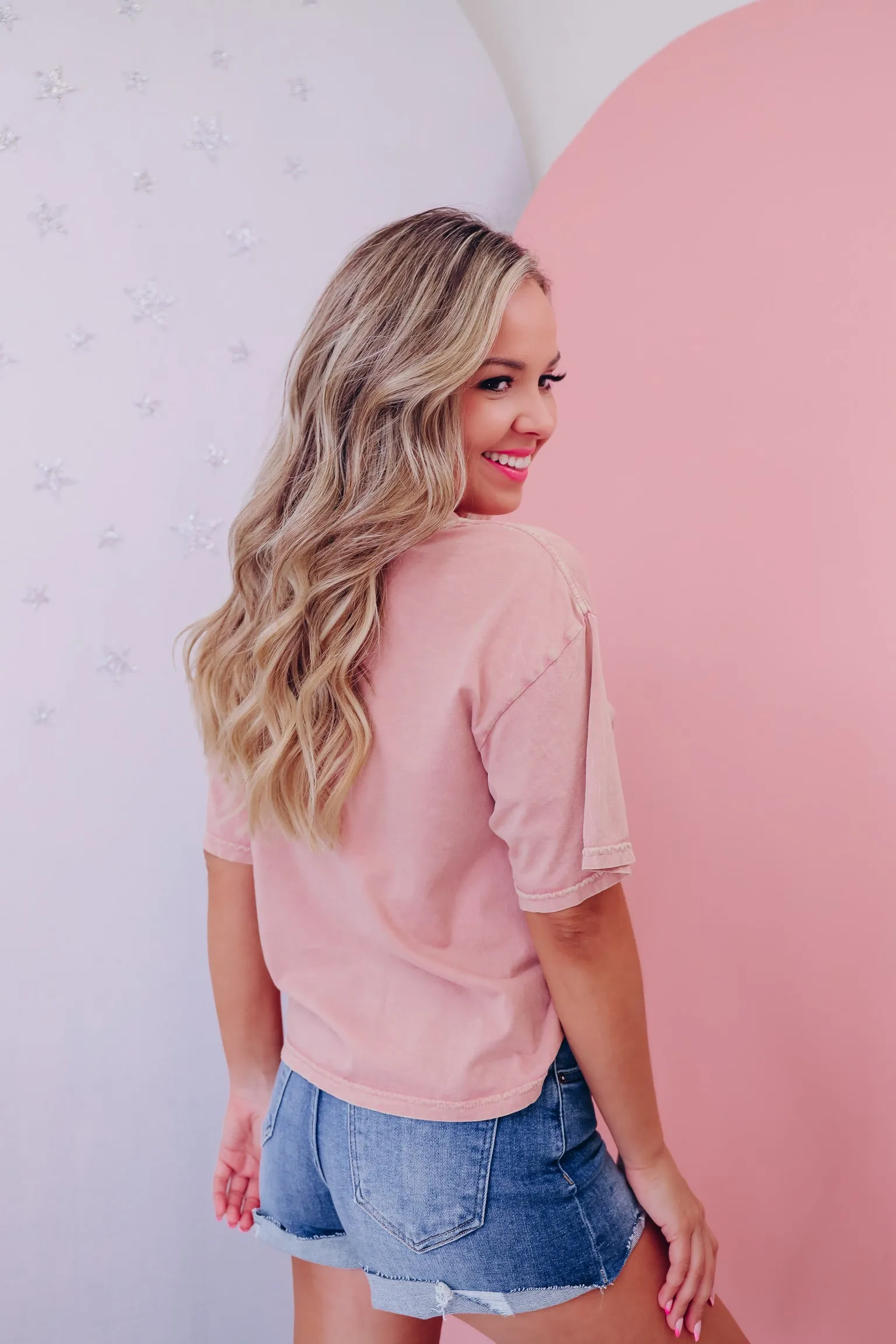Sunshine And.... Cropped Graphic Tee - Light Peach