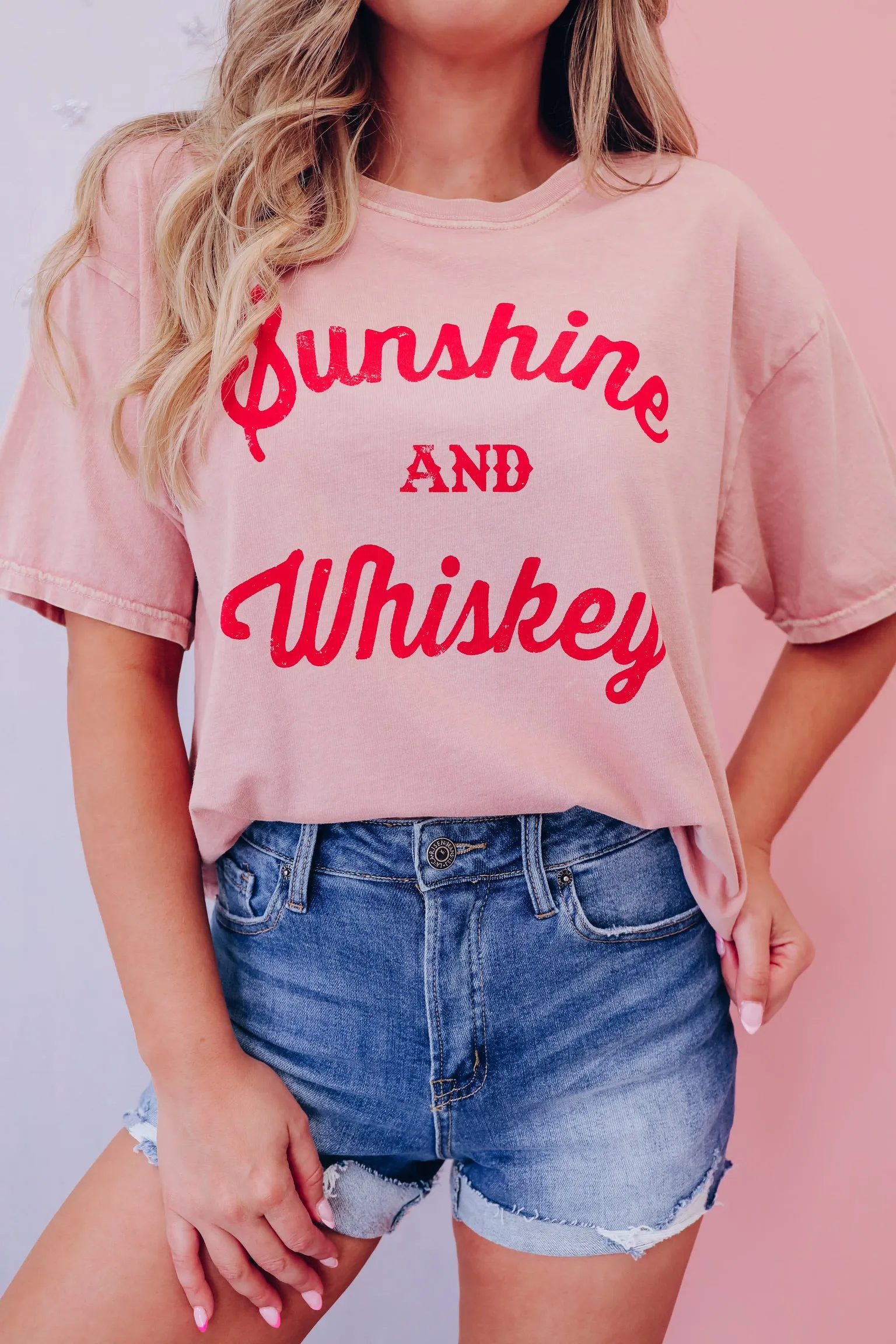 Sunshine And.... Cropped Graphic Tee - Light Peach