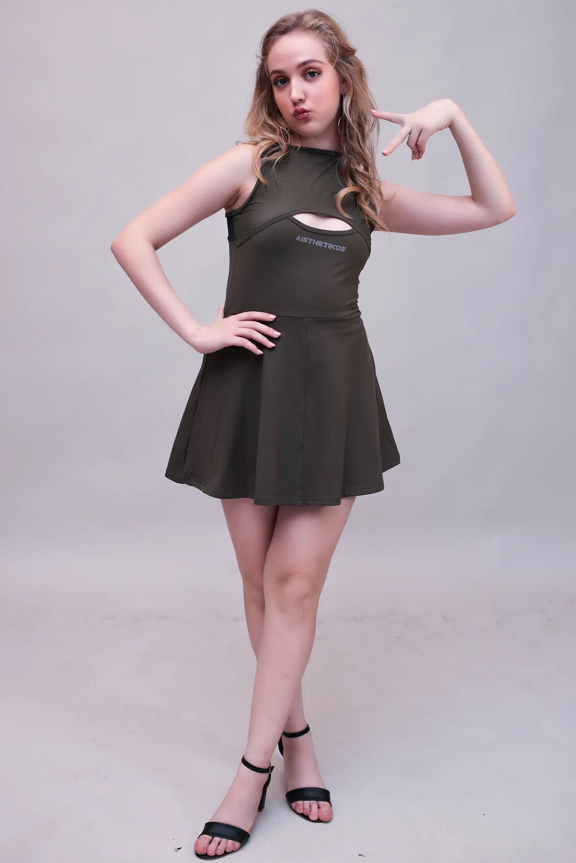 Swirl Tennis Skirt Dress for adventure and coffee run ( Olive )