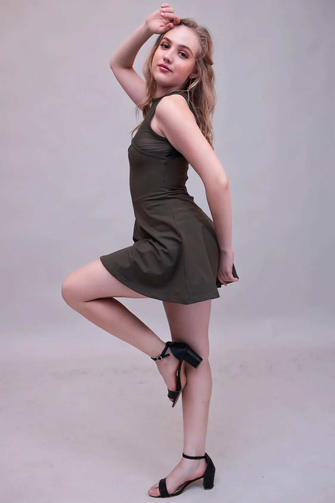 Swirl Tennis Skirt Dress for adventure and coffee run ( Olive )