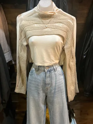 Tan Cropped Knit Sweater