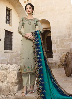 Teal And Turquoise Traditional Pants Suit