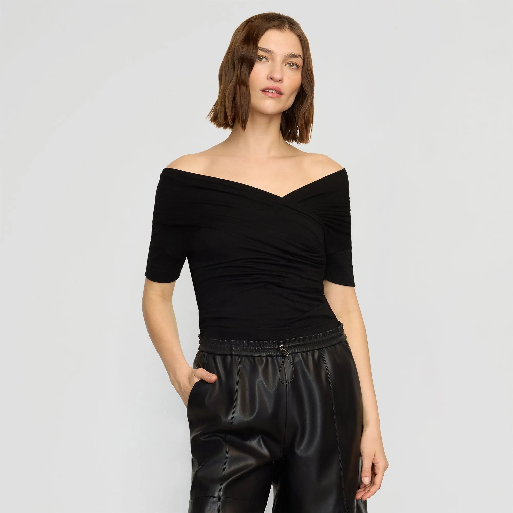 Thalia Ruched Off-Shoulder Tee