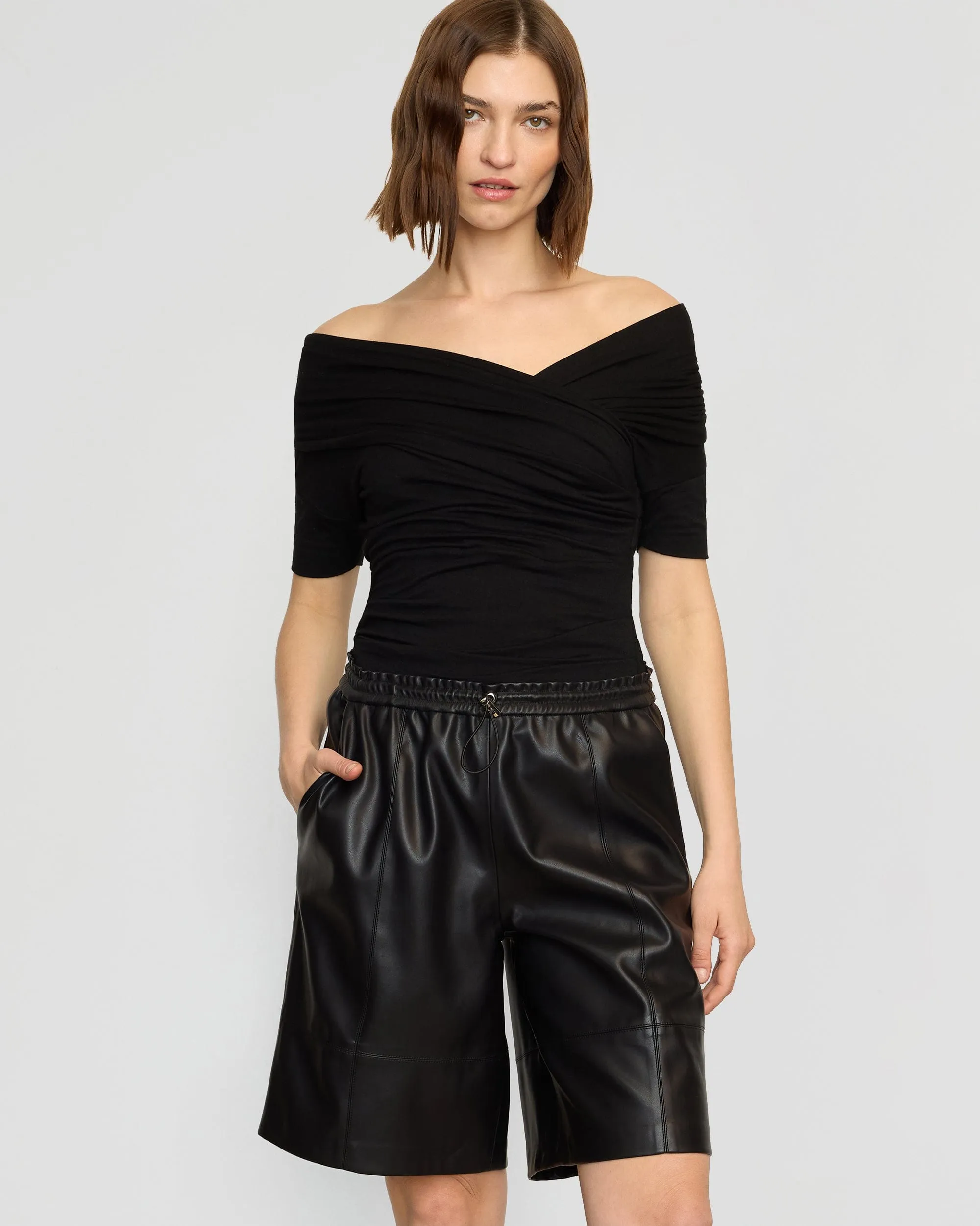 Thalia Ruched Off-Shoulder Tee