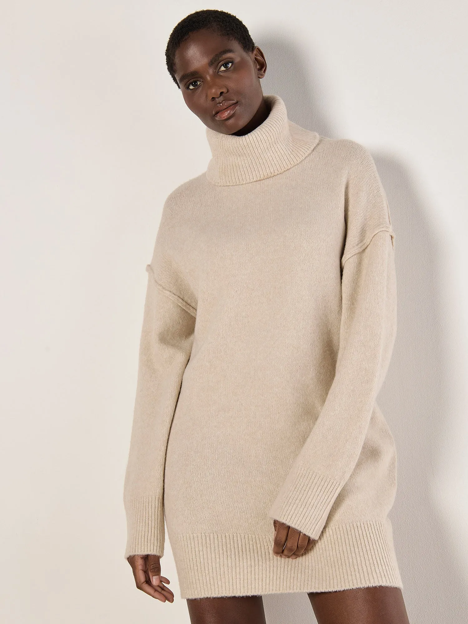 The Exposed Seam Jumper Mini Dress - Stone