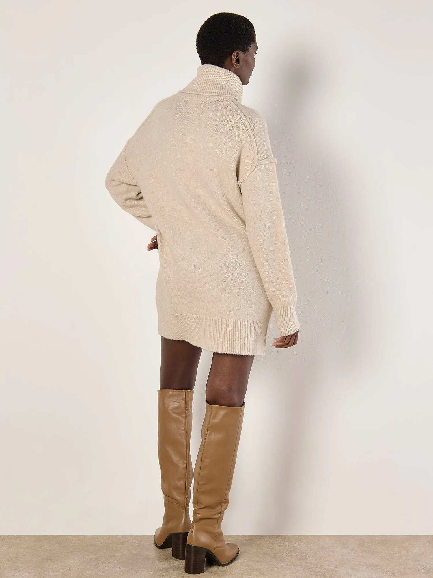 The Exposed Seam Jumper Mini Dress - Stone