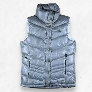 The‎ North Face Quilted Puffer Down Vest 700 Women's Size S Silver Gray Stained