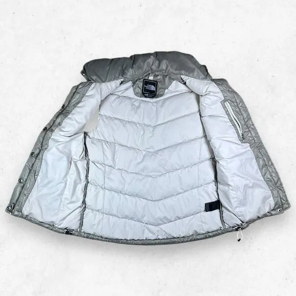 The‎ North Face Quilted Puffer Down Vest 700 Women's Size S Silver Gray Stained