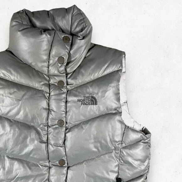 The‎ North Face Quilted Puffer Down Vest 700 Women's Size S Silver Gray Stained