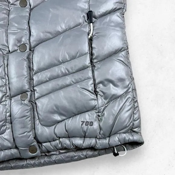 The‎ North Face Quilted Puffer Down Vest 700 Women's Size S Silver Gray Stained
