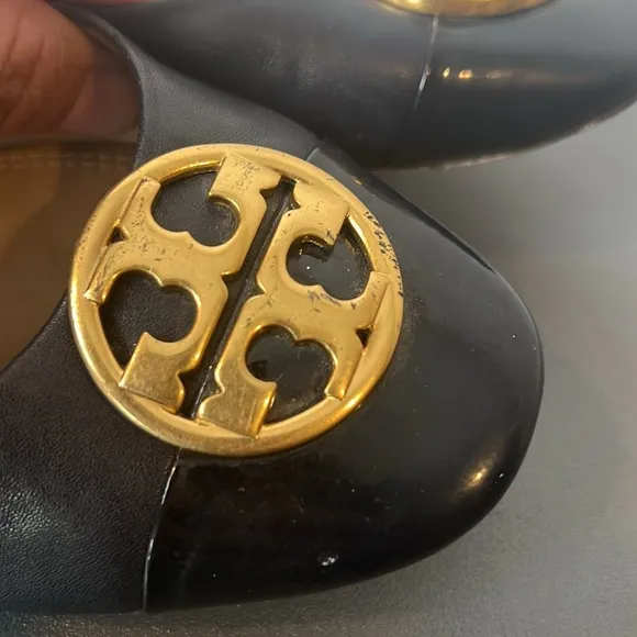 Tory Burch Chelsea Cap-Toe Navy Blue Ballet Flats with Gold Logo Size 7