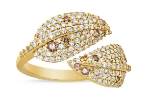 Tree of Life Leaf Bypass Ring with Champagne & White Diamonds
