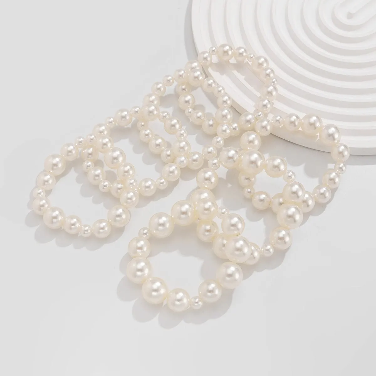 Trendy 7 Pieces Pearl Stretch Bracelet Set