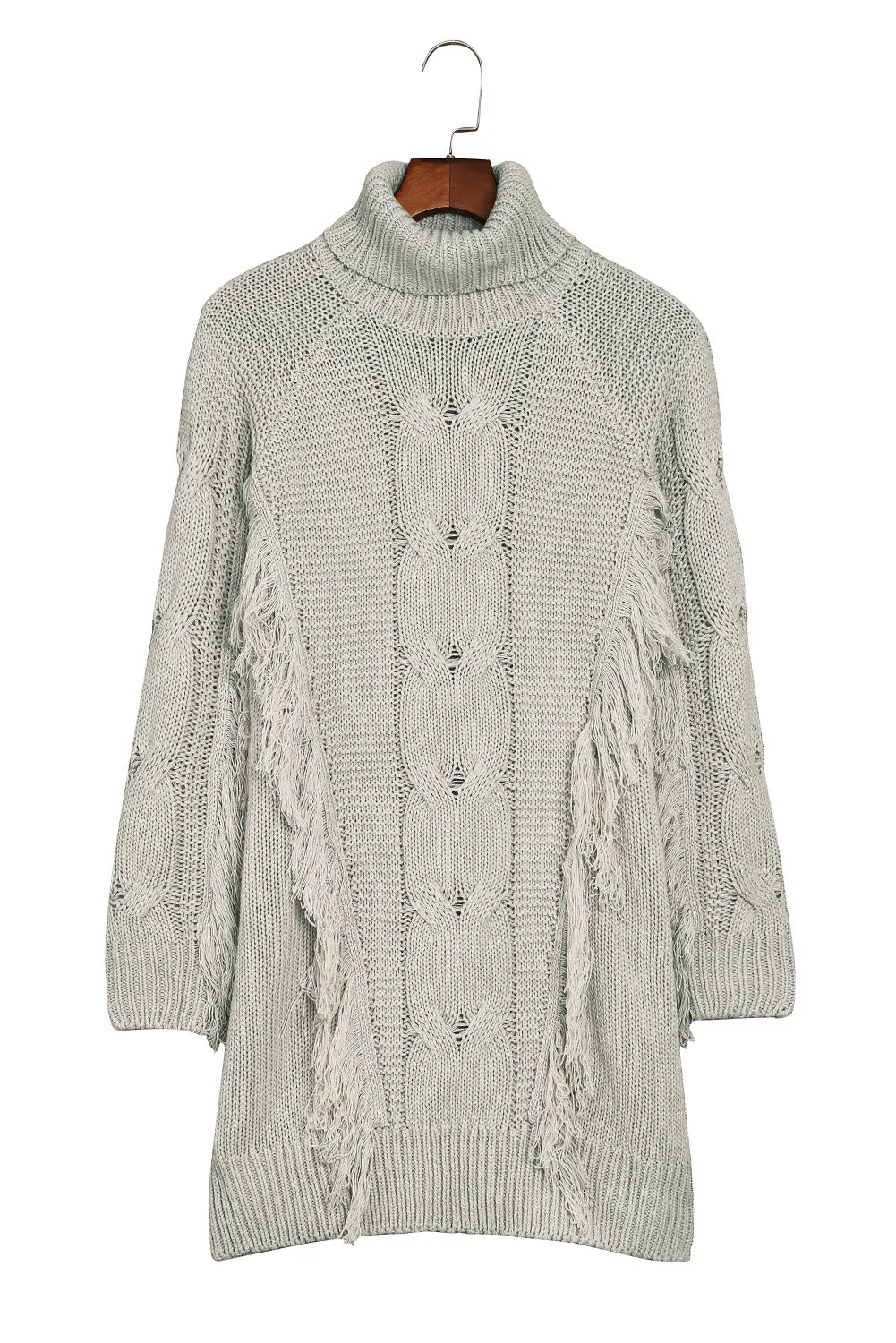 Twist Fringe Casual High Neck Sweater Dress