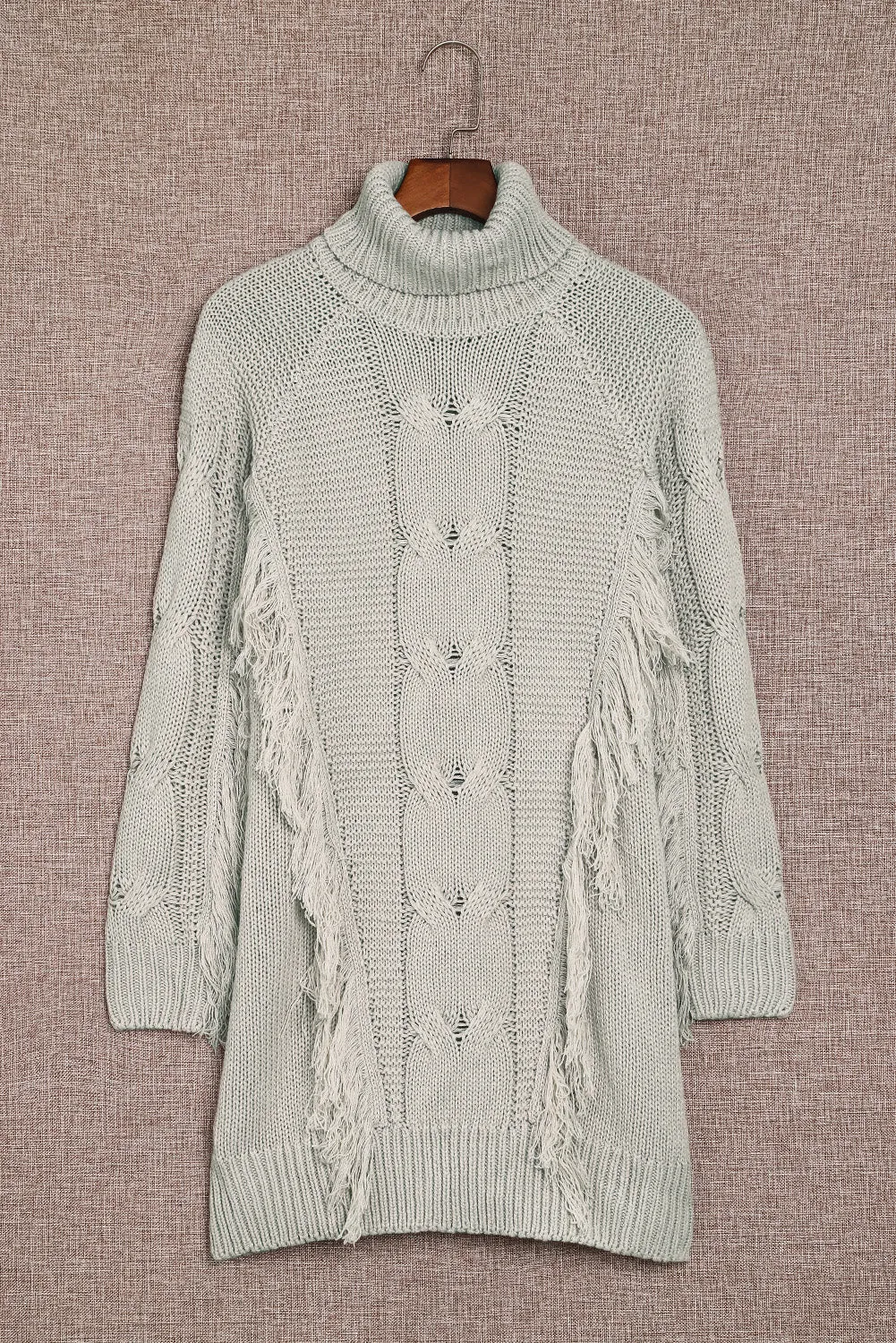 Twist Fringe Casual High Neck Sweater Dress
