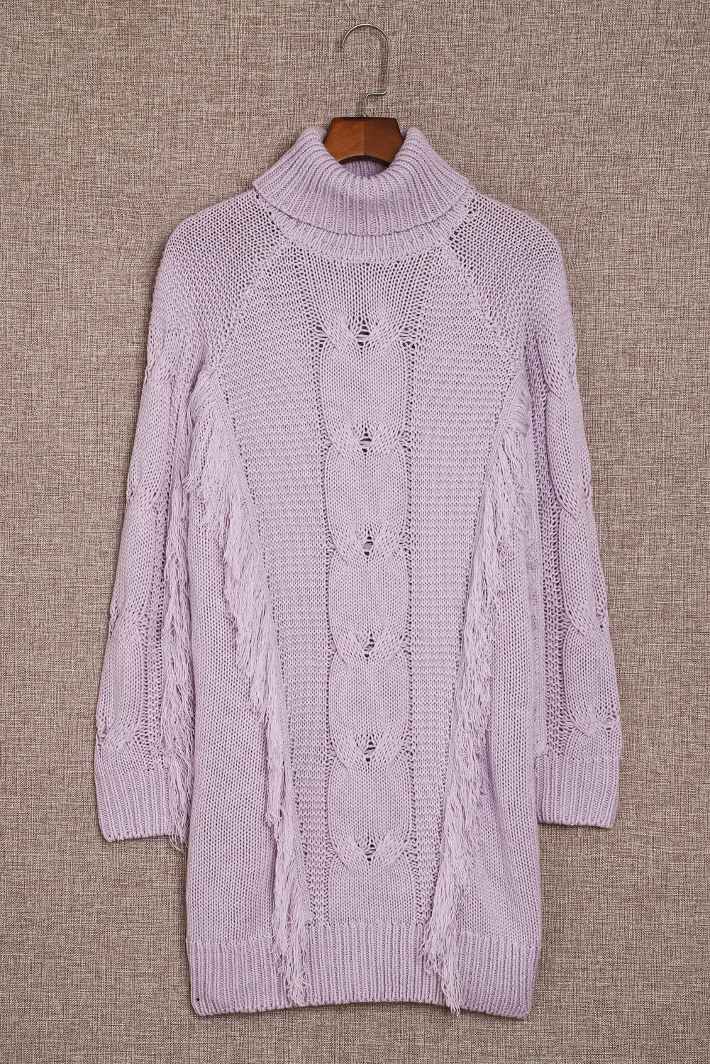 Twist Fringe Casual High Neck Sweater Dress