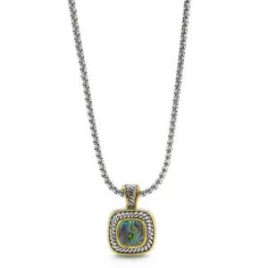 Two-Tone Abalone Square Pendant Box Chain Necklace #73014EH-ABAL.(FA12)