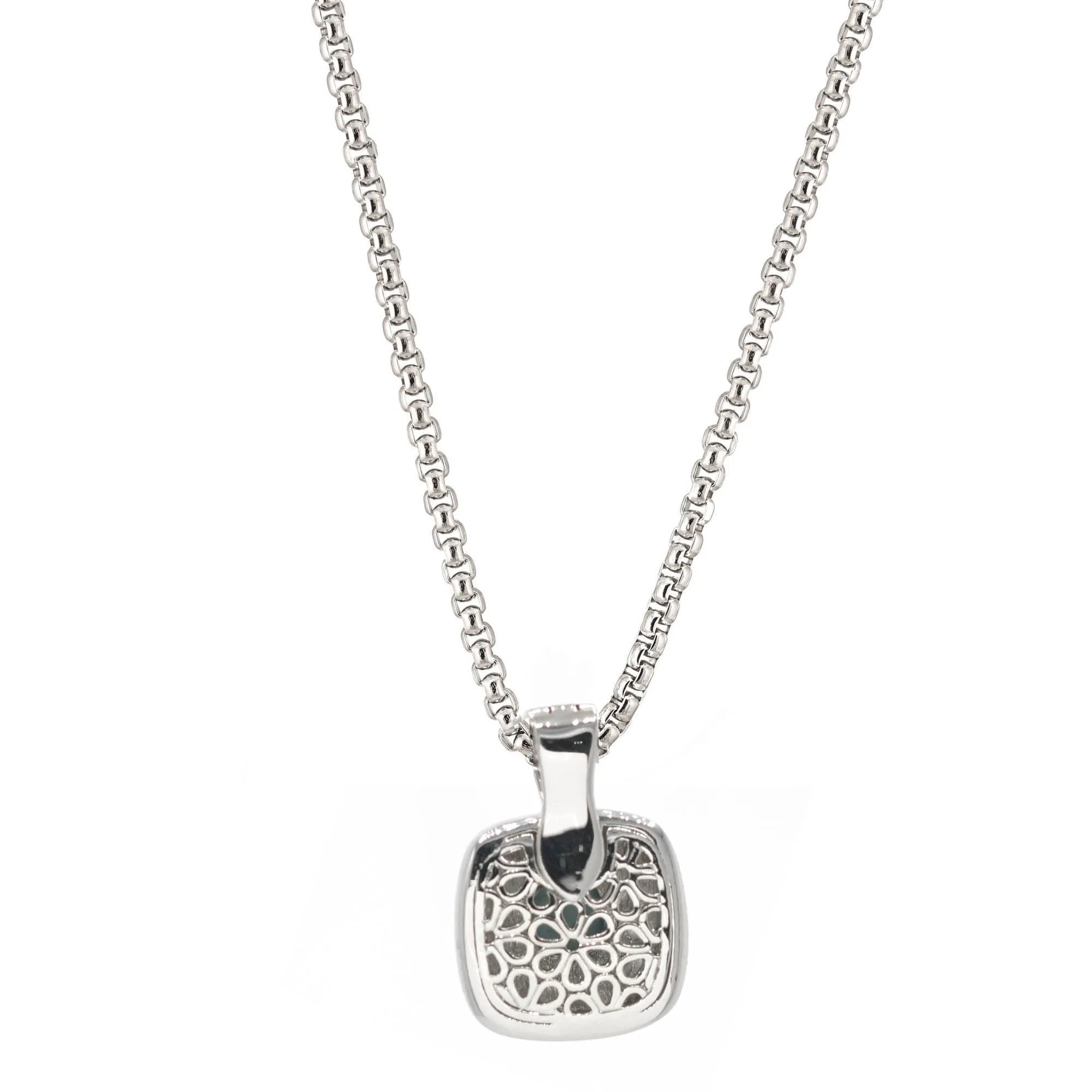 Two-Tone Sapphire Crystal Square Pendant Box Chain Necklace #73014EH-SAP(FD4)