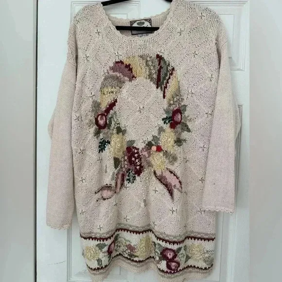 Vintage Tiara International Embroidered Holiday Sweater (Size M)